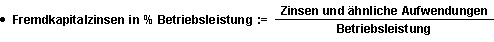 Formel zur Berechnung der Fremdkapitalzinsen in % Betriebsleistung