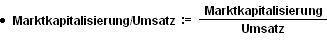 Formel zur Berechnung von Marktkapitalisierung/Umsatz